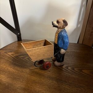 Wooden Dog Figurine with Cart